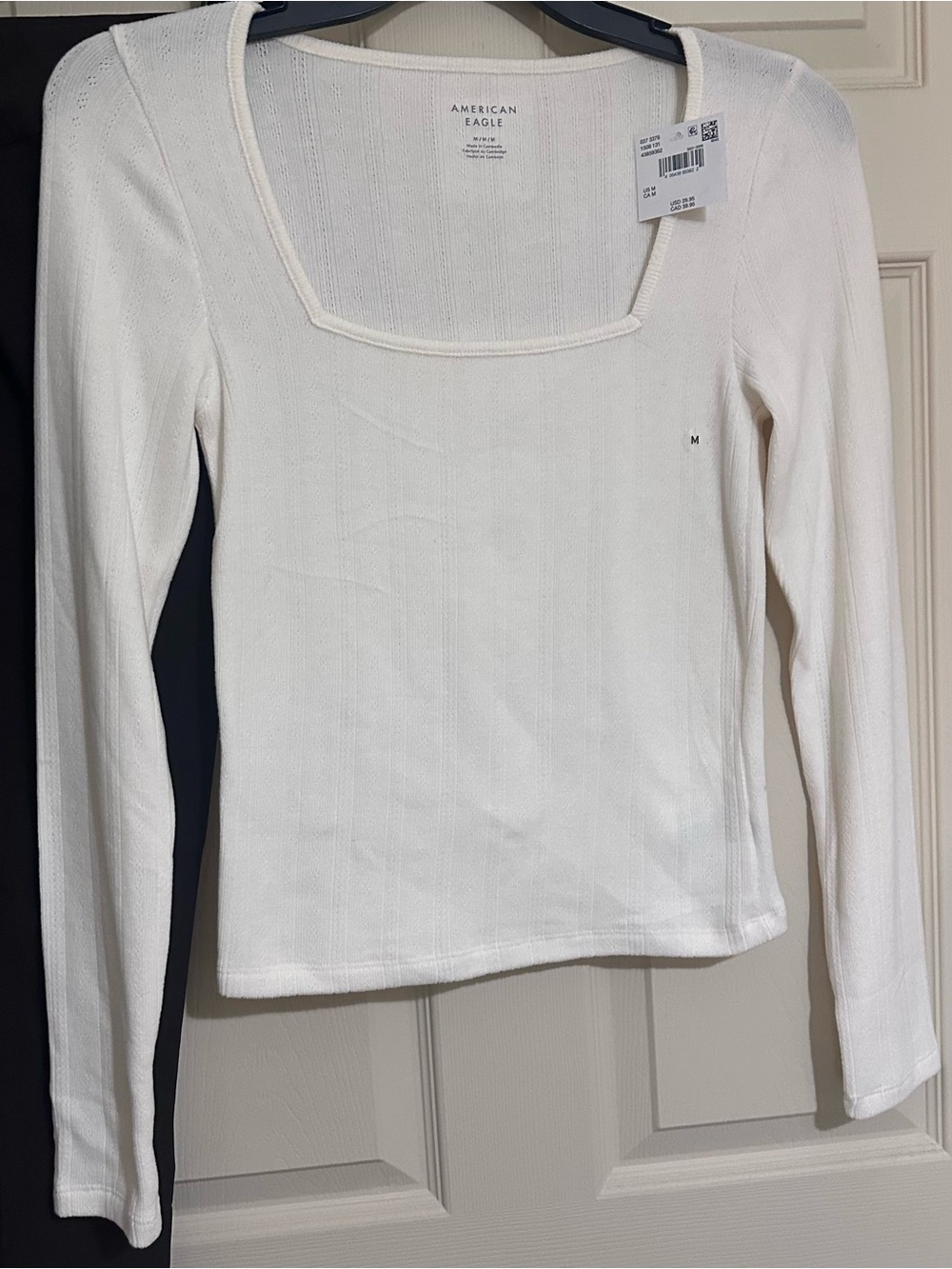 American Eagle Outfitters White Square-Neck Long Sleeve Top